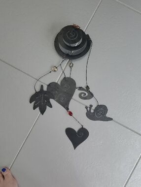 Hanging Heart Wind Chime - Steel with Red Beads
